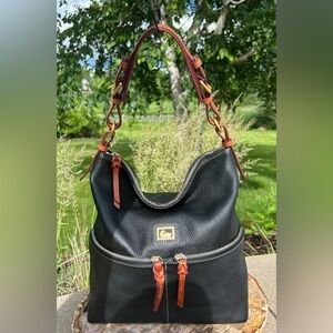 Dooney & Bourke Dillen Medium Black Leather Zipper Pocket Satchel Hobo EUC
